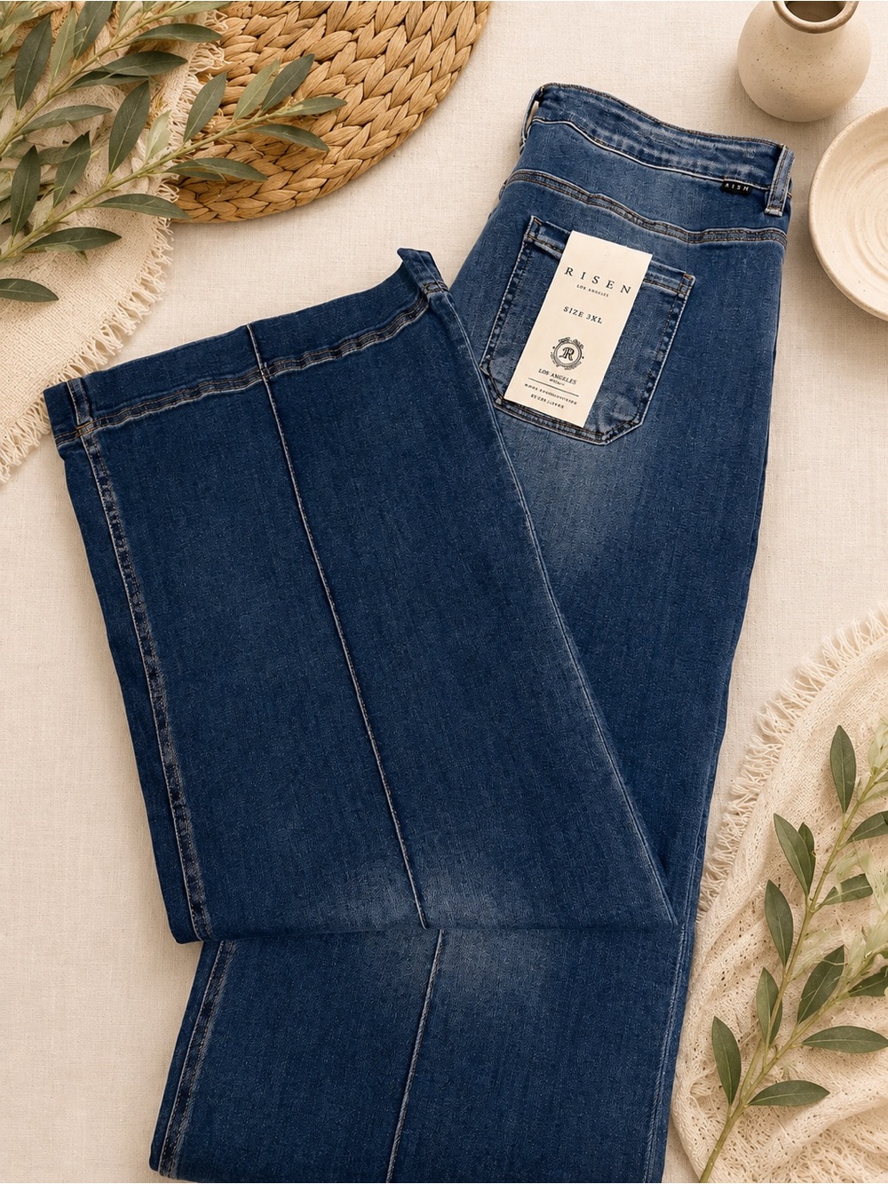 NWT Risen Tummy Control High Rise Pintuck Wide Leg Jeans 3XL